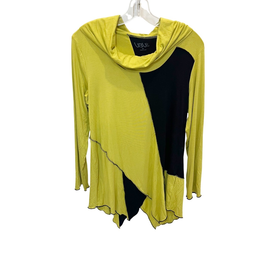 UBU I'll Be Me Green Black Colorblock Cowl Neck Asymmetrical Artsy Tunic MEDIUM